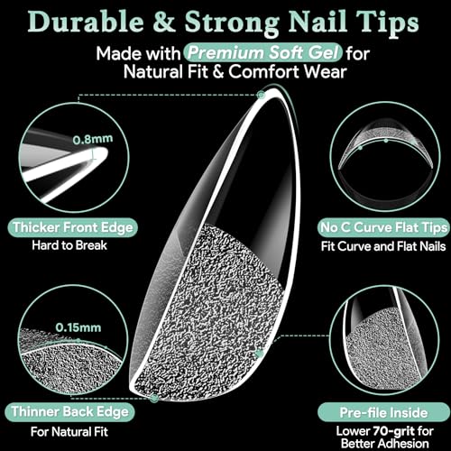 Image of Leykosh Medium Round Nail Tips - 15 Sizes 330PCS Soft Gel Fake Nails, Half Matte Full Cover Pre-Shaped Clear Press On Acrylic Nails No C Curve Gift for Extension, DIY Home Manicure Beauty Gifts