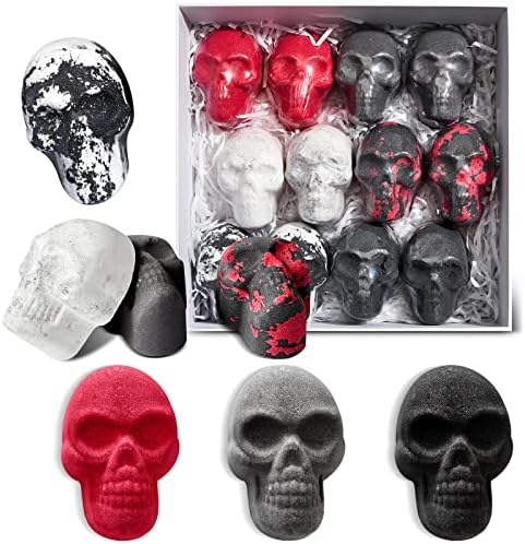 Lounsweer 12 Pcs Bath Bombs Gift Set Skull Bath Bomb Halloween Bath Bombs Handmade Bath Bombs Goth Gifts 4.23 oz Bath Bomb Bathroom Gothic for Women Bubble Bathbombs Witchy Halloween Decor(6 Colors)
