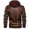 Mens Leather Jacket with Hoodie Leather Coats Military Windbreaker Long Sleeve Biker Autumn Brown 2XL #3