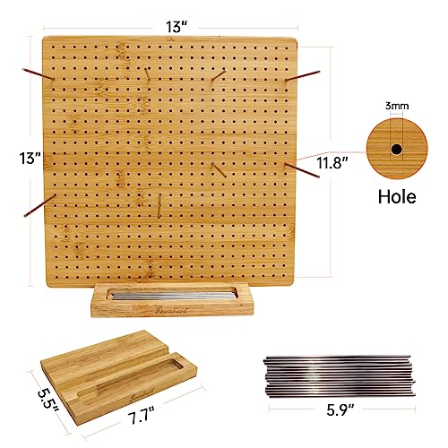 Iswabard 13x13 Inch Blocking Board for Crocheting with 15 Stainless Steel Rods Crochet Blocking Board Bamboo Granny Square with Pegs, Gifts for Crocheters Blocking Mats - Thumbnail 4