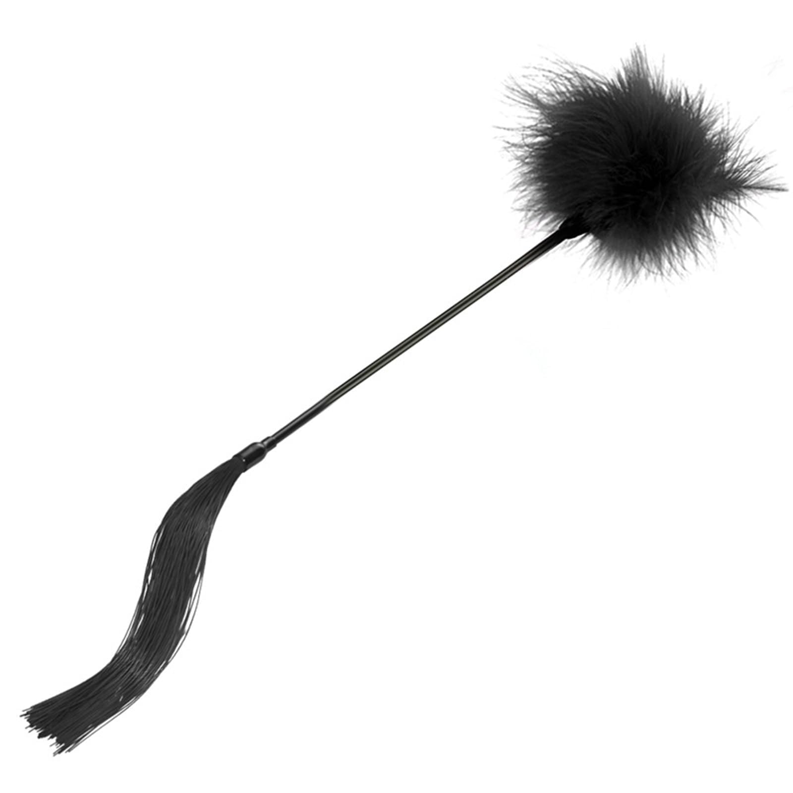 Feather Tickler,Black Silicone Horse Riding Whip Tickle Stick,Soft Furry Feather Duster Teaser Fur Brush Cleaning Duster Role Play Toys with Tassels for Couples