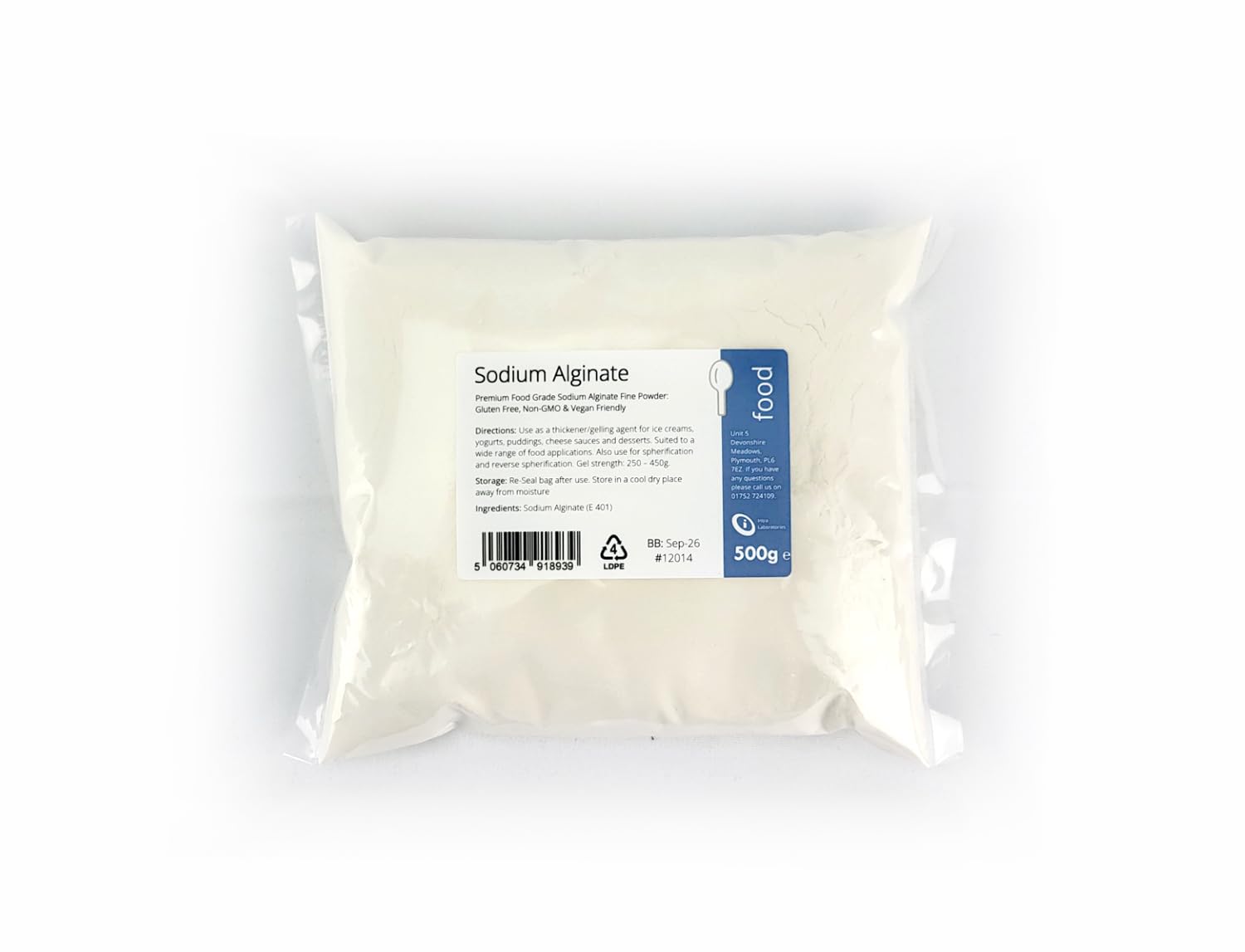 Sodium Alginate 500g - Food Grade Natural Thickener/Gelling Agent - E401