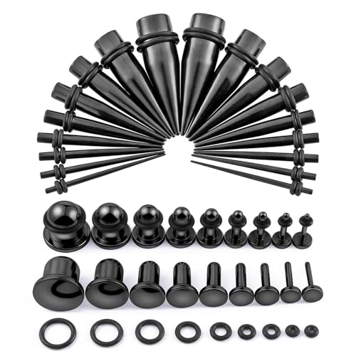 Longbeauty 10MM-20MM 36 Stk. Ohr Gauges Stretching Kit Edelstahl Tapers Dehnstäbe Ohr Plugs Piercing Set 14G-00G Expander Set, Schwarz