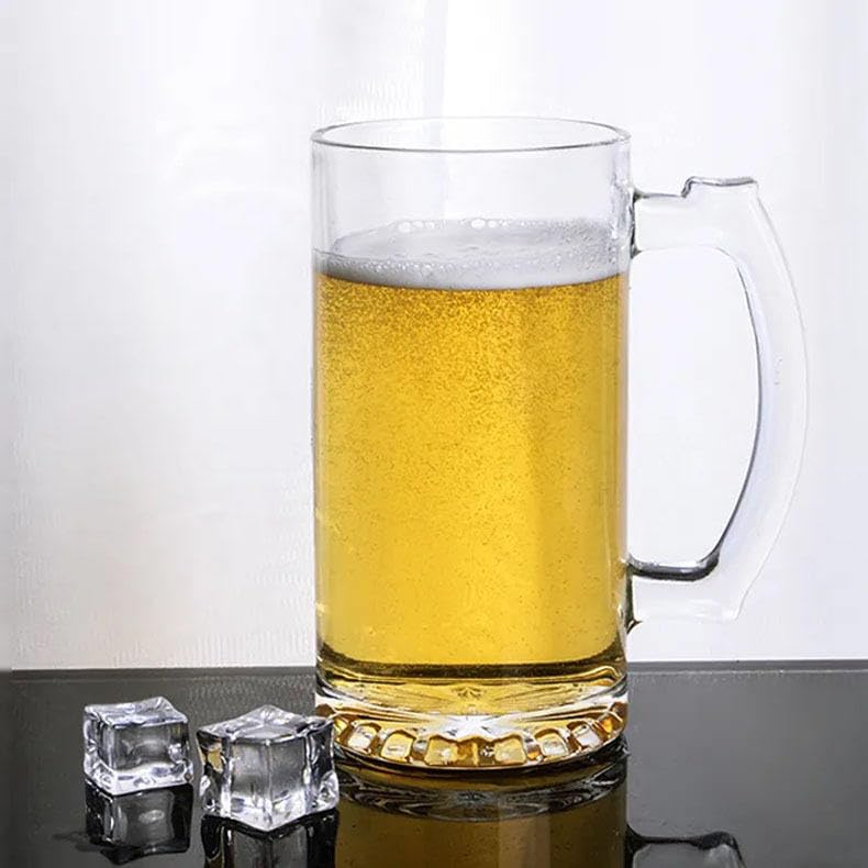 Image of Melbify Beer Mug | 500 ml | Set of 2 | Petal Bottom Embossing Design | Mug with Handle | Classic Beer Glasses | Premium | Heavy | Perfect for Beer, Cider,Cocktails,Mocktails | Gift Set