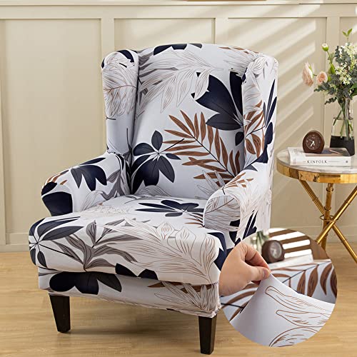 Funda elástica for sillón con Respaldo de Orejas, 2 Piezas, Funda de sillón Estampada for Strandmon, Antideslizante extraíble salón, Hotel, Dormitorio(Feuille D'érable)