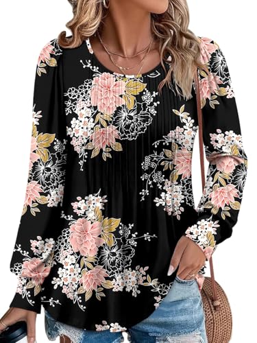 BETTE BOUTIK Long Sleeve Shirts for Women Fall Tops Dressy Blouses Crewneck Tunic Tops for Leggings S-3XL