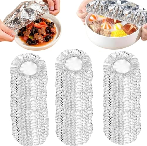 100 Pcs Reusable Aluminum Foil Food Covers Insulated Food Cover 110 Heat Resistant Elastic for Meals Vegetables Fruits Leftovers for Kitchen Reusable Picnic Restaurant Home