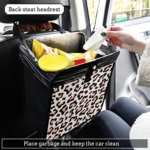Image of Leopard Pink Car Trash Can, Foldable Hanging Car Trash Bag, Animal Cheetah Print Small Waterproof Car Accessories Garbage Bin (g300184931p857c913s2021)