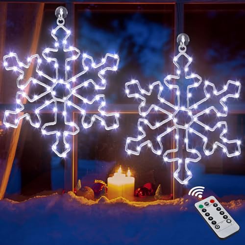 Attmu 2 Pcs Christmas Snowflake Window Lights with 144 LED Cool White