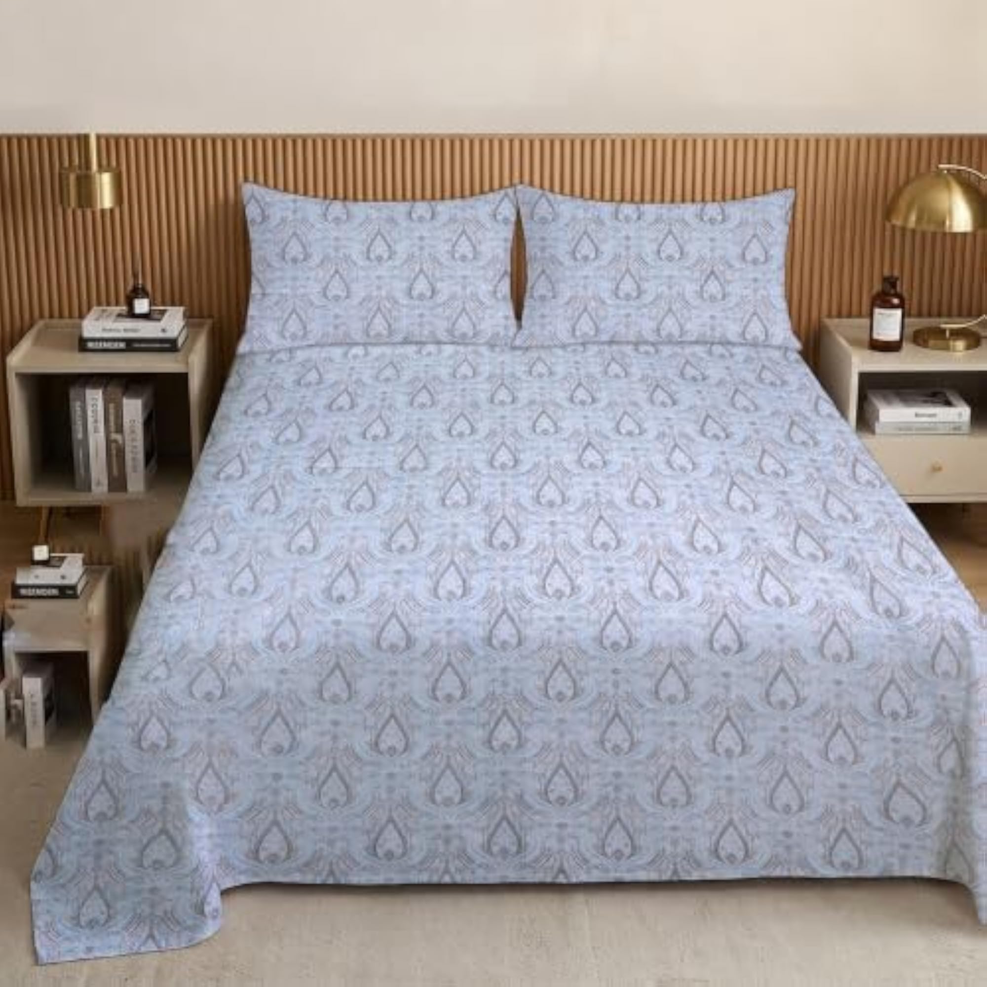 Reversible 220 TC Pure Cotton Bedsheet with 2 Pillow Covers, Grey