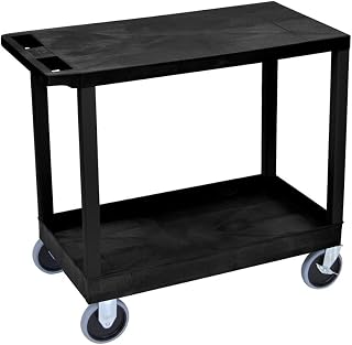 LUXOR EC21HD-B 32" x 18" Cart - One Tub/One Flat Shelves, 5" Rolling Casters, Two Fixed Casters and Two Full-Swivel Casters with Locking Brakes, 125 lbs. Per Shelf