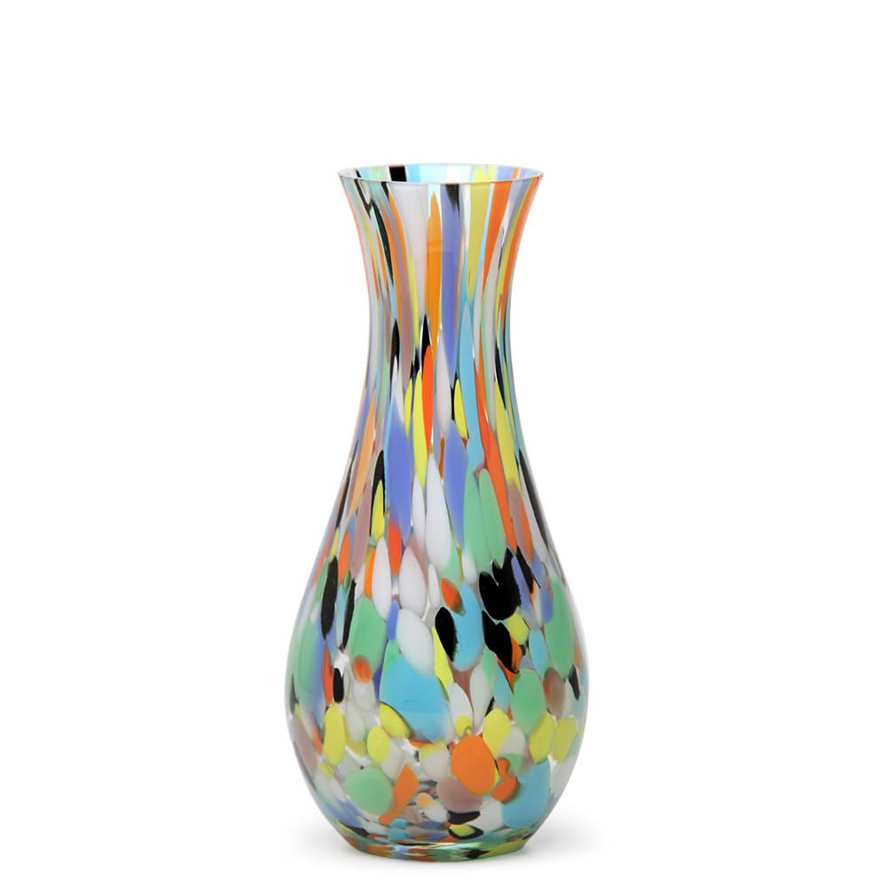 Vase Coloré En Verre Soufflé Style Murano - Hauteur 42 Cm - Travail Artistique Rouge