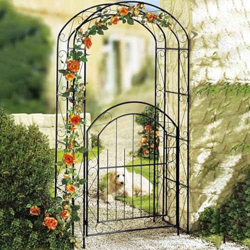 Tonnelle de jardin en fer robuste avec portail – Treillis pour plantes grimpantes, roses et vignes – Décoration extérieure pour mariages, fêtes et terrasses