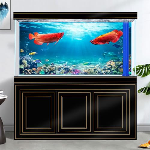 Image of 24X12IN Aquarium Under The Sea Coral Reef Scenery Backdrop Terrarium Underwater Marine Organism Fish Tank Background With 10EVA Double-Sided Tape, Blue02