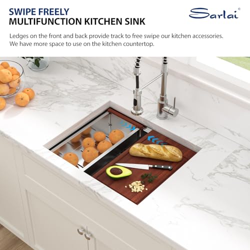 Image of Sarlai 23 Undermount Bar Sink - 23 x 19 Inch Kitchen Sink Ledge Workstation 16 Gauge Stainless Steel Single Bowl RV Bar Prep Basin Kitchen Outdoor Sinks