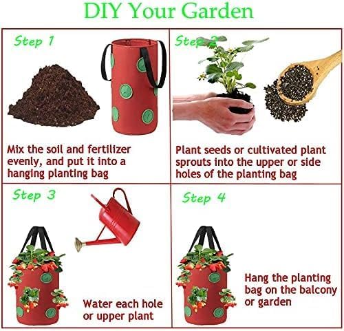 Upside Down Tomato Planter-3 Gallon Hanging Strawberry Planter Durable Aeration Fabric Grow Bags for Vegetables (Set of 3- Red,Green and Black) - Image 6