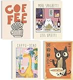 mojoliving Lustige Poster Set Kaffee Pasta Tiere Illustration Wandbilder A4 Moderne Kunstdrucke Humorvolle Deko für Küche Wohnzimmer Büro Café