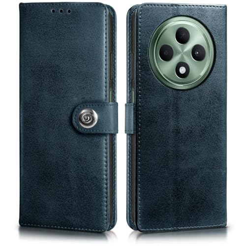 Image of Genuine Leather Inside Back TPU Wallet Button Magnetic Compatible Model for Oppo CPH2637 /Oppo F27 5G - Navy Blue