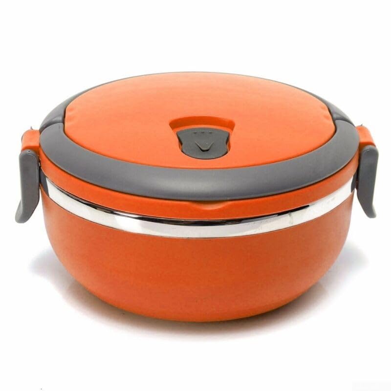 Stainless Steel Round Insulated Lunch Box, 700ml Thermal Food Container with PP Outer and 304 Stainless Steel Interior for Office and Travel(Orange)