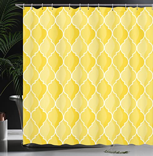 ABAKUHAUS Yellow Shower Curtain, Ancient Moroccan Trellis Pattern in Yellow Tones Vintage Eastern Pattern - Image 3