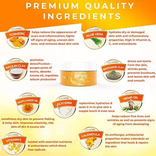 Healov Turmeric Face Mask - Skin Cleansing Mask With Turmeric And Bentonite Clay - All-Natural Face Mask For Acne Treatment - Boosts Circulation And Removes Toxins - Detox Clay Face Mask 3.5 Oz #TOP3