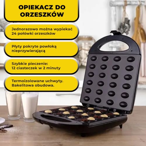 Peanut machine 1600W, cookie maker, non-stick coating, baking 24 halves at the same time, overheat protection, sweet and salty nuts, vertical storage black - Image 3