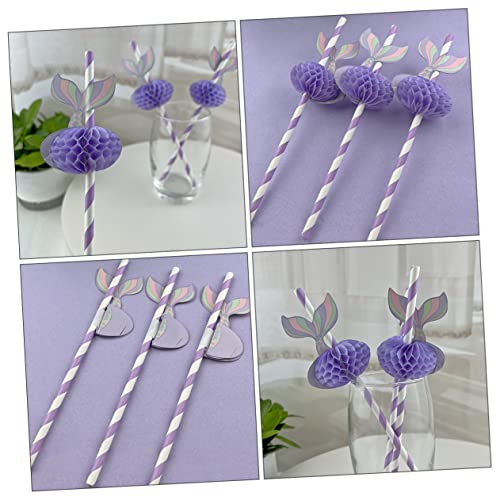 50 pitillos de papel color violeta diseño sirena miniatura 6