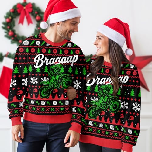 Image of 99TIMORO Motorcycle Ugly Christmas Sweater for Men and Women, Holiday Pullover Novelty Crewneck Sweatshirt, Festive Outfit Gift