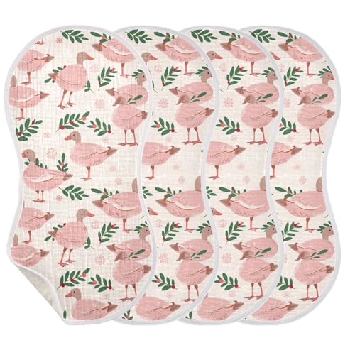 Cute Winter Light Pink Playful Mallard Duck Cotton burping Cloths for Babies Soft Touch washcloth for Gender Neutral Set of 2, 22x11in3