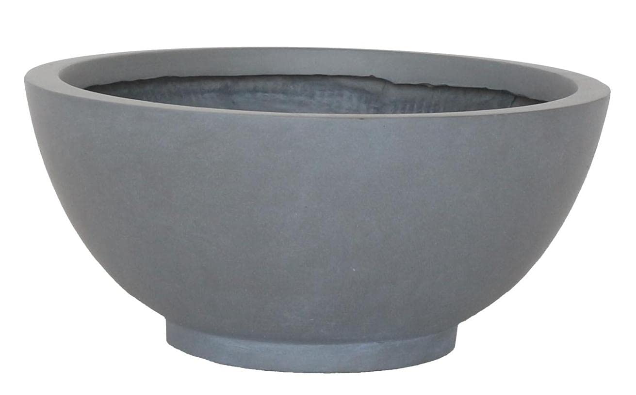 IDEALIST 14 Inch Garden Bowl Planter | Grey Reinforced Stone Succulent Plant Pot | Bonsai Pot with Drainage Holes D35.5 H16 cm, with Inner Top D31.5 cm, 12 litres