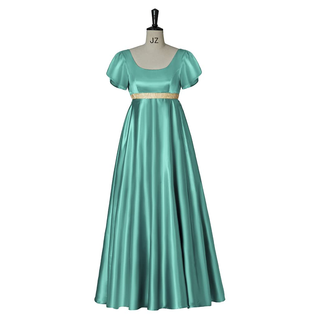 Gothden Abito da donna vintage Regency a vita alta retrò Regency abito da donna retrò nastro increspato maniche a sbuffo