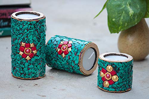 Crafticia Wooden Lakh Tealight Candle Holder Bowl Set vati Tea Light Lighting Lamp (2,3 & 4 inch, Set of 3)