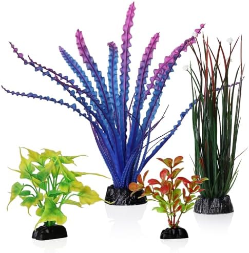 Assorted Color Aquarium Plastic Plants - 10-Piece Set With Ceramic Base, For 20-60 Gallon Fish Tanks
