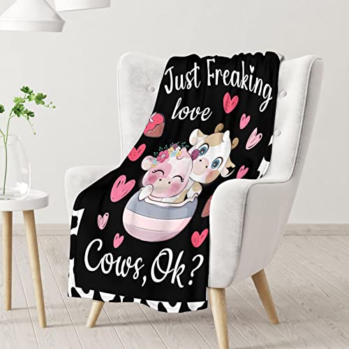 Cow Blanket Gifts - 50"x60" Cute Throw for Women, Girls - Black Soft Fuzzy Blankets for Bed, Couch & Living Room