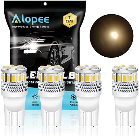 ALOPEE 194 LED Bulb, Soft Warm White 168 LED Bulb, 921 2825 LED for T10 W5W 175 501 Non Polarity Replacement for License Plate Light Map Dome Door Trunk Light 18SMD 3014 Chips, DC 12-24V, Pack of 4