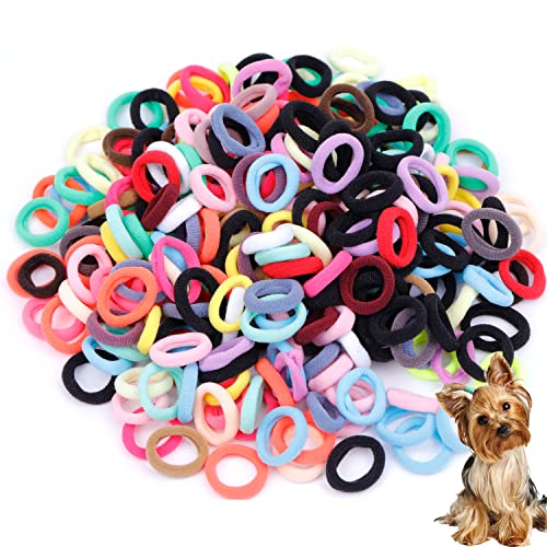Petbuy 300 Pcs Dog Hair Ties -1 inch/25 mm Super Stretch Nylon Seamless Hair Bands - for Small Dog Puppy Girl, Yorkie, Knots, Ponytails, Mixedcolor