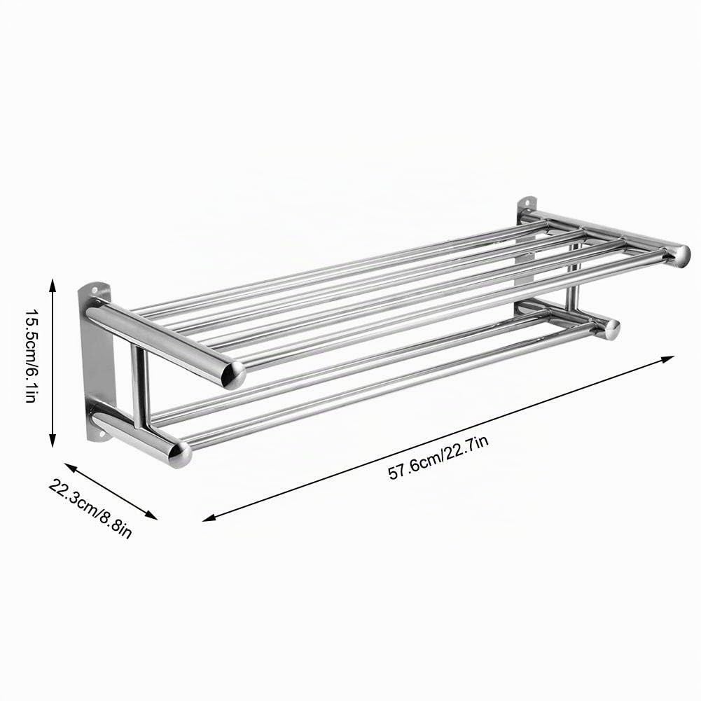 Ausla Portasciugamani in Acciaio Inossidabile U201, Scaffale Bagno a Doppio Strato con Finitura a Specchio, Capacità 30kg, 60 cm, Argento