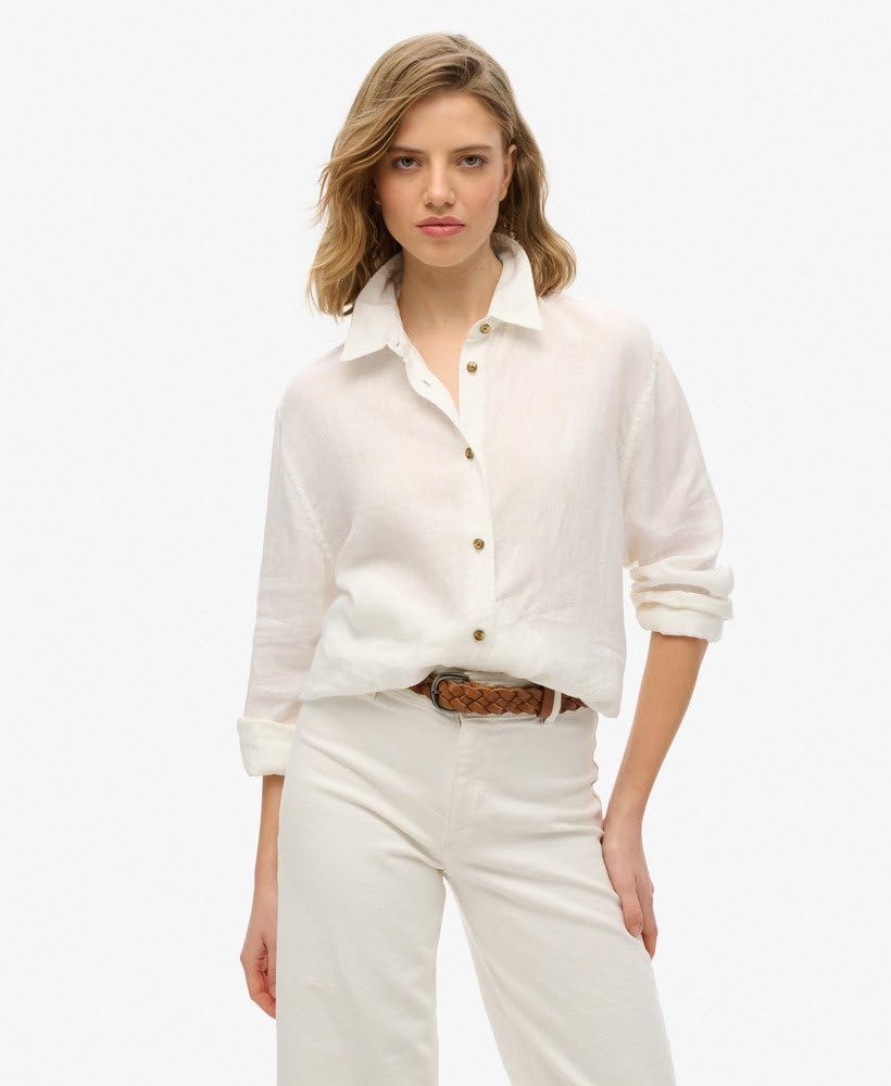 Superdry Chemise décontractée en lin pour femme, style boyfriend, Aspect :, 42