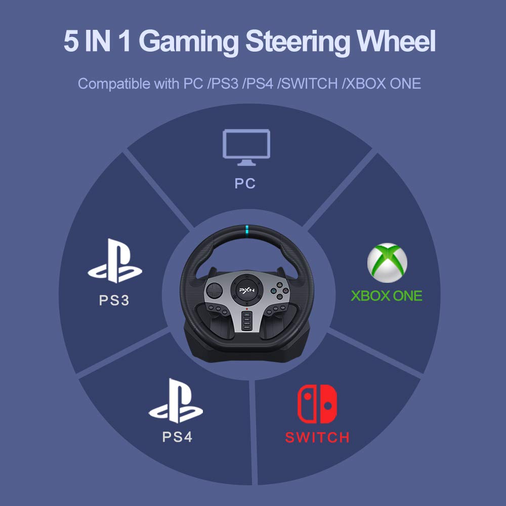 PXN V9 Steering Wheel PC Gaming Racing Wheel , Driving Wheel Volante PC 270/ 900 Degree Vibration and Shifter with Pedals for PC,PS4,Xbox One,Nintendo Switch,PS3,Xbox Series S/X