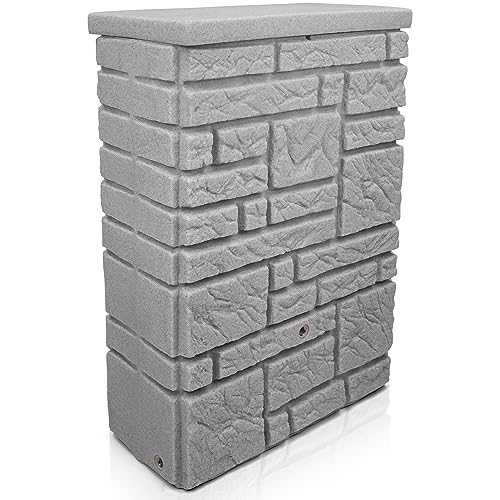 YourCasa Regentonne 300 Liter [StoneRain] mit Metallgewinde und Deckel in Steinoptik - Regenfass Frostsicher aus Kunststoff - Regenwassertonne - Regenwassertank Garten Wassertank Regensammler (Grau)