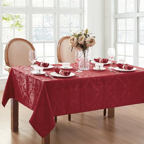 Elrene Home Fashions Caiden Elegance Damast-Tischdecke, wasserdicht, Flecken- und knitterfrei, 152,4 x 365,8 cm, länglich/rechteckig, Rot – Ansicht 2
