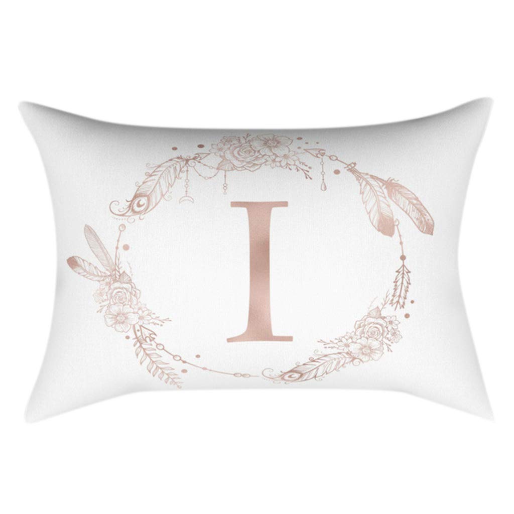Buy Rayzeda 30x53cm Rectangle Throw Pillow CaseRose Gold Alphabet Letter Wreath Feather Printed