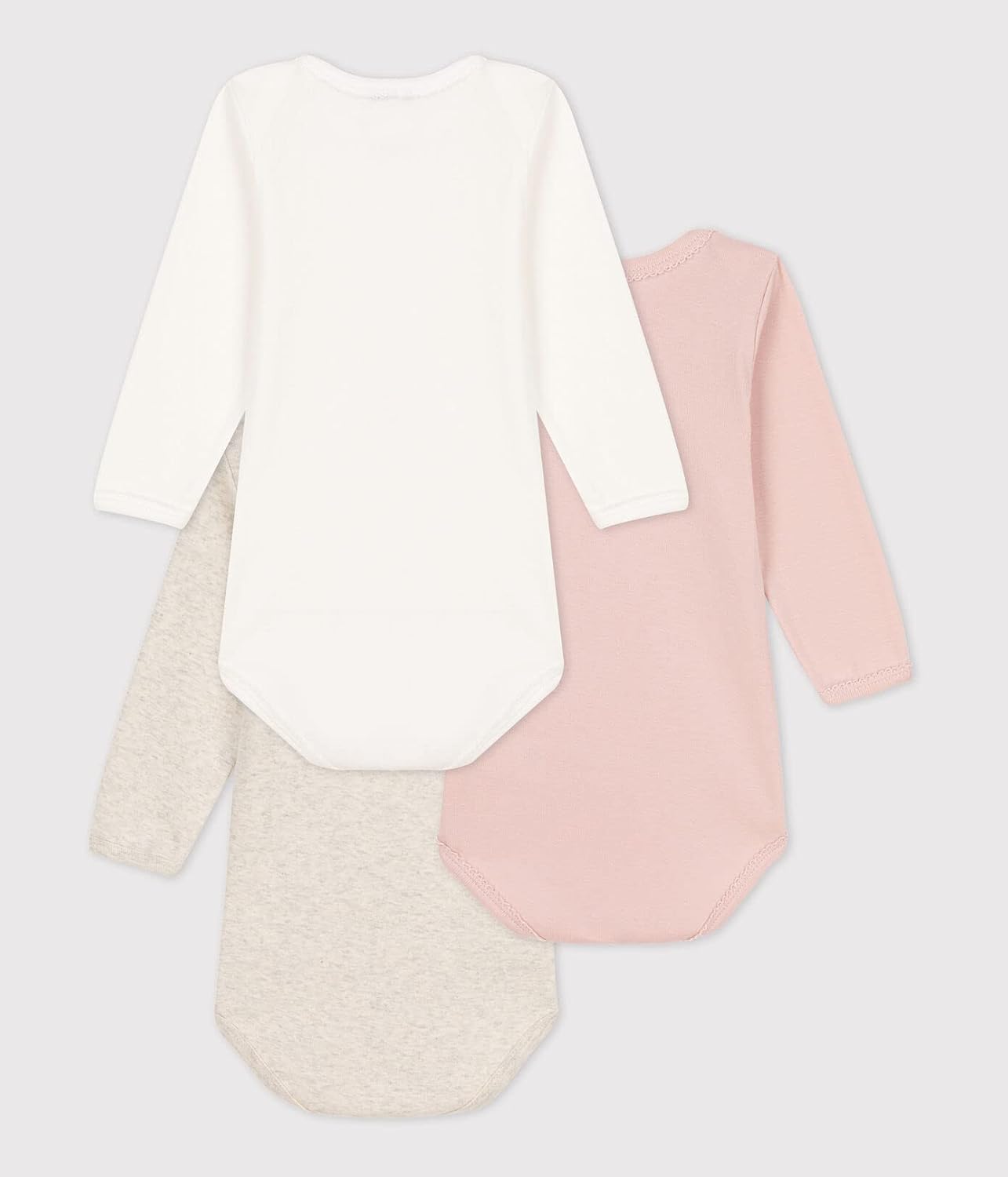Petit Bateau GIRL BABIES' LONG-SLEEVED COTTON BODYSUITS - 3-PACK SIZES 3-36 MONTHS