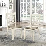 Lexicon Farmhouse Wood Dining Chair, Set of 2, Double Cross Back, Rustic Armless Chairs, Kitchen and Dining Room Furniture, Two-Tone Finish (Greywash and Antique White)