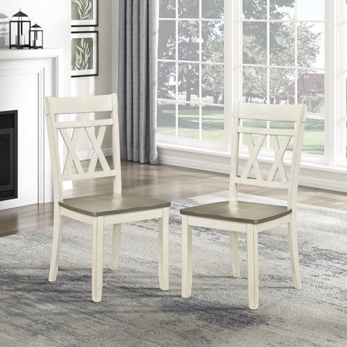 Lexicon Farmhouse Wood Dining Chair, Set of 2, Double Cross