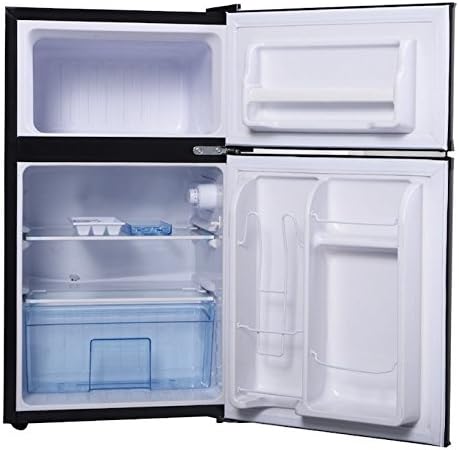 3.4 Cubic Feet 2 Doors Black Compact Mini Refrigerator With Separate Freezer CFC Free Low Noise Energy Saving Mechanical Temperature Control Ideal For Use In Dorm Office Or Your Mini Bar