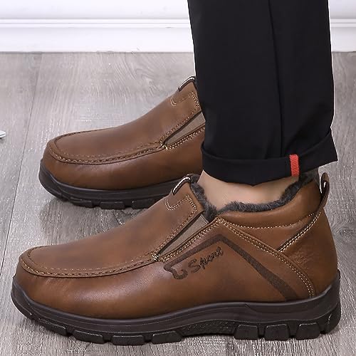 Image of COSIDRAM Men Shoes Winter Snow Boots Cotton-Padded Slip on Casual Warm Walking Sneakers Waterproof House Shoes