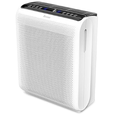 AROEVE Air Purifiers for Bedroom Home Large Room Up to 1504 Ft², 5 Layer Filter for Smoke Pollen Allergies Pet Dander Odor, Air Quality Monitor, Sleep Mode, Timer for Office, Dorm, Kitchen, MK07 White