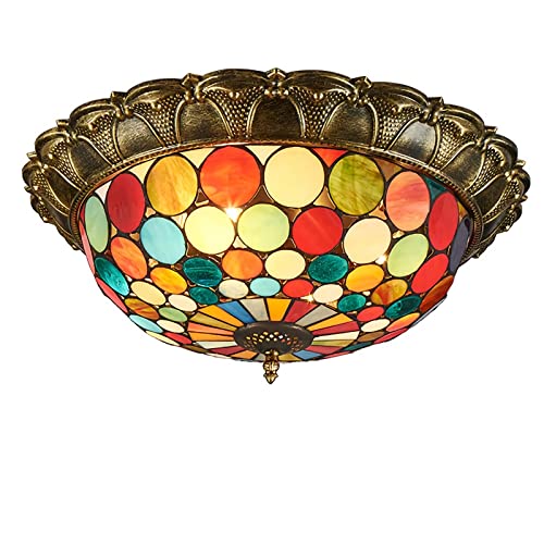 Lustre plafonnier LED de style Tiffany vitrail vintage 6000 K