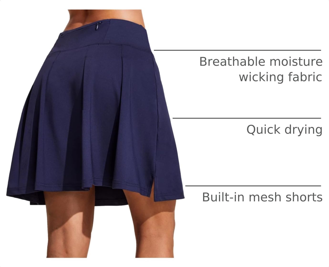 COOrun 18" Skorts for Women High Waist Pleated Golf Skirt with 4 Pockets